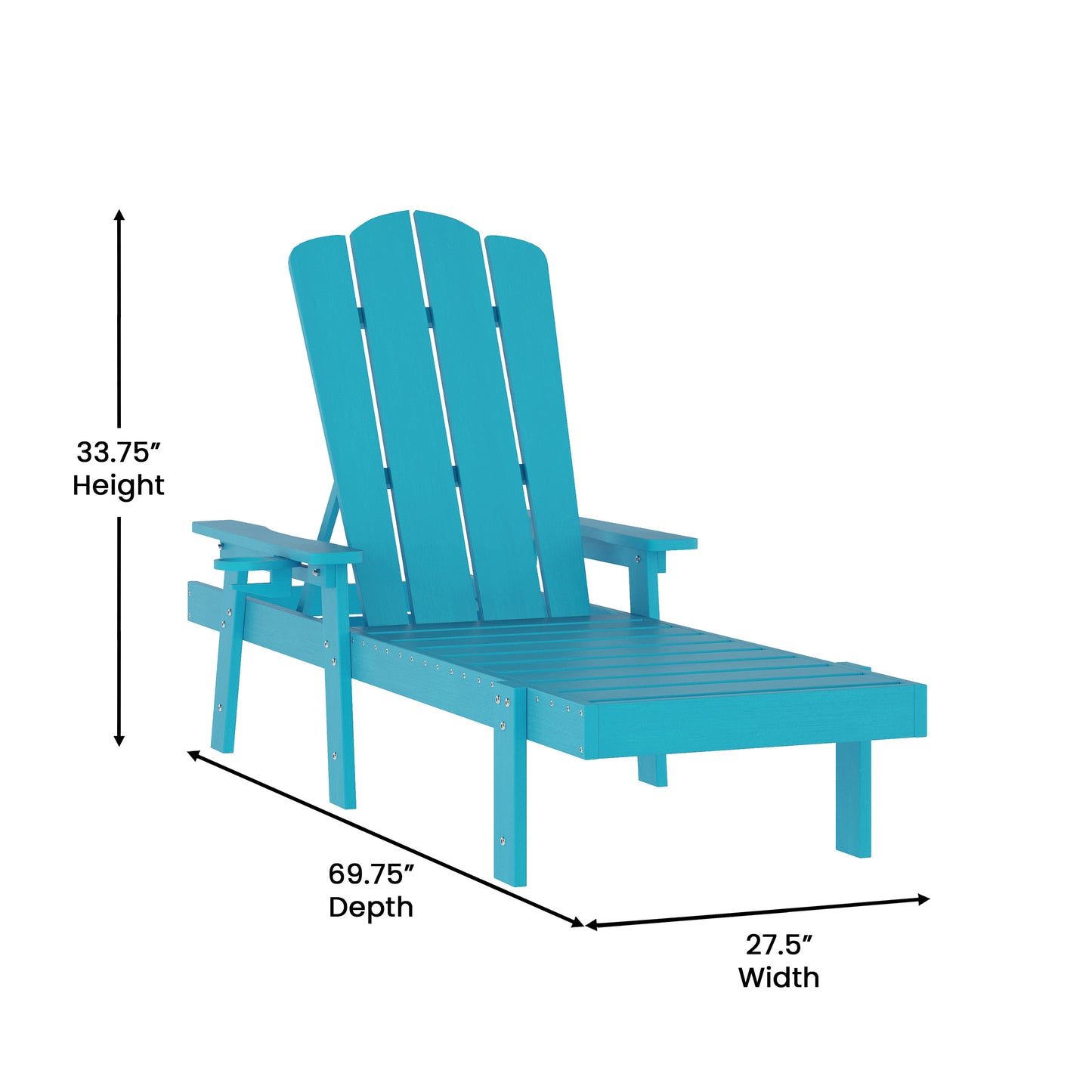 Sonora Commercial Grade Adjustable Adirondack Lounger with Cup Holder, All-Weather Indoor/Outdoor Recycled HDPE Lounge Chair in Blue Blue