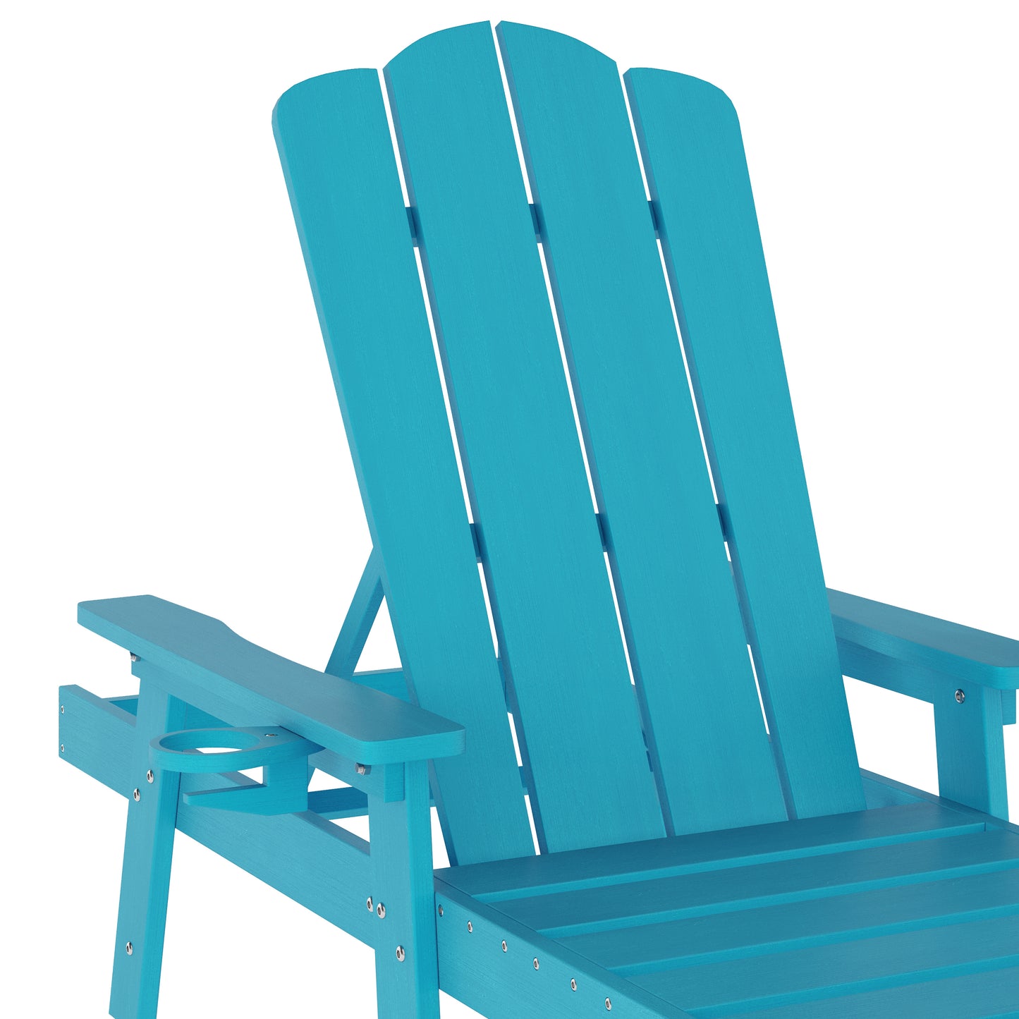 Sonora Commercial Grade Adjustable Adirondack Lounger with Cup Holder, All-Weather Indoor/Outdoor Recycled HDPE Lounge Chair in Blue Blue