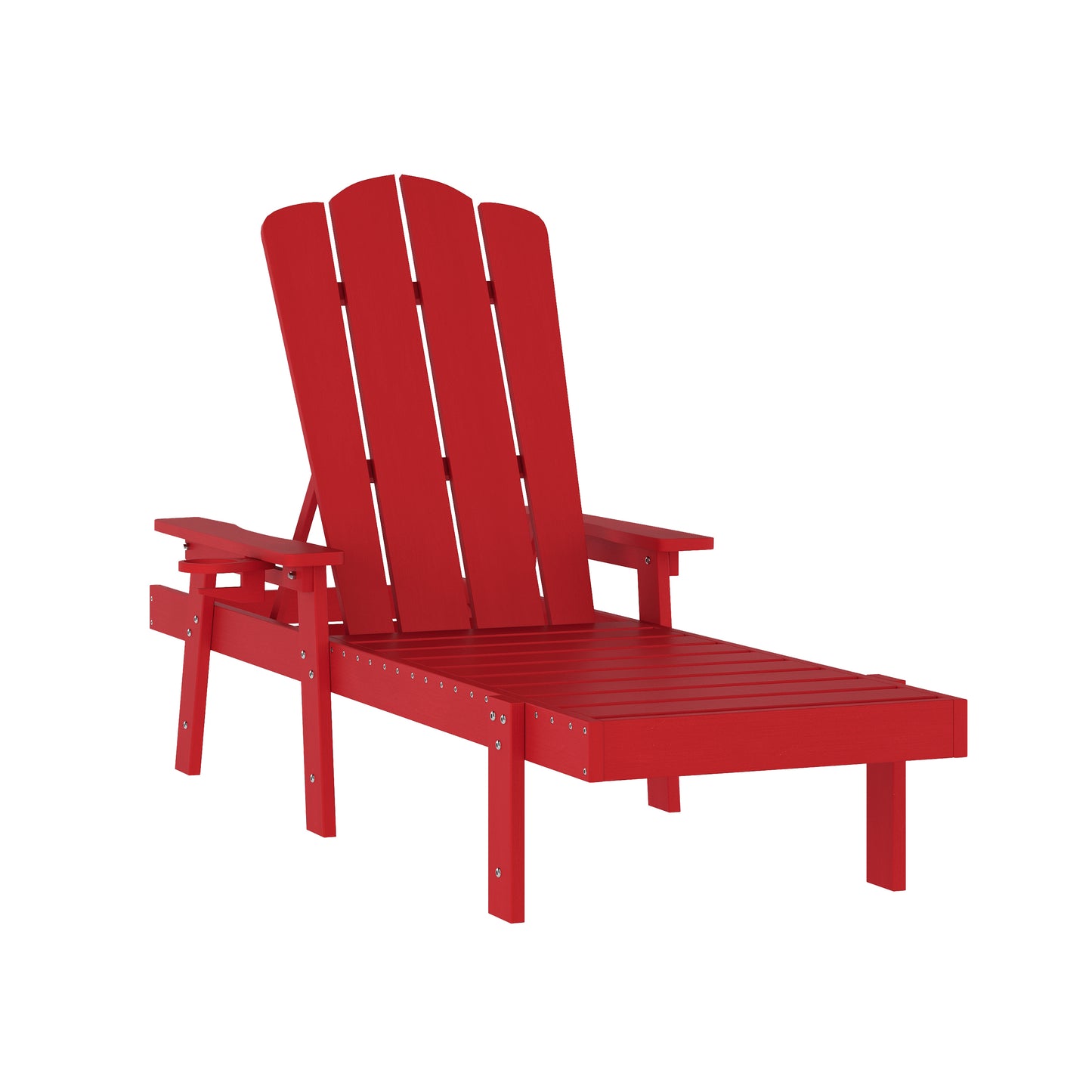 Sonora Commercial Grade Adjustable Adirondack Lounger with Cup Holder, All-Weather Indoor/Outdoor Recycled HDPE Lounge Chair in Red Red