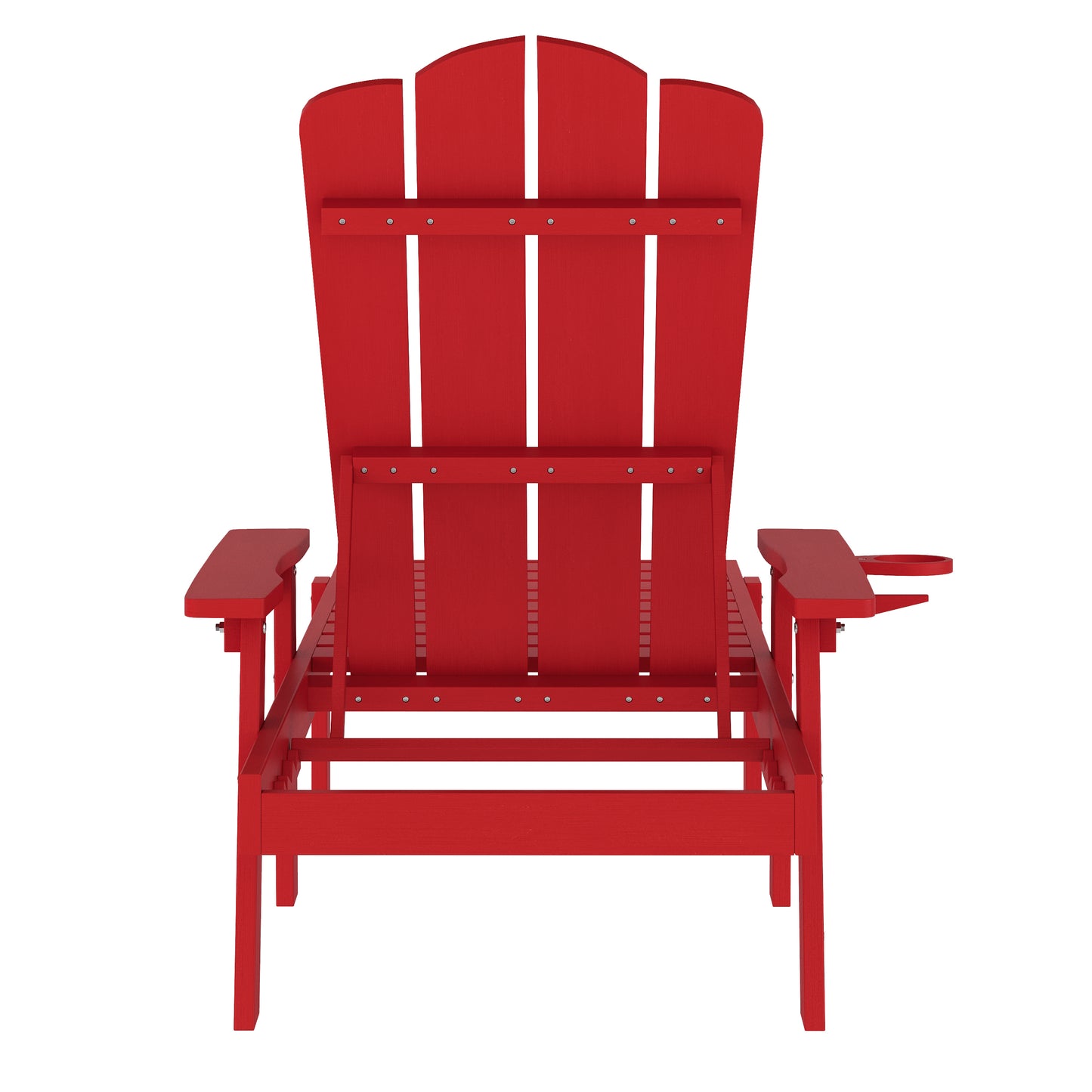 Sonora Commercial Grade Adjustable Adirondack Lounger with Cup Holder, All-Weather Indoor/Outdoor Recycled HDPE Lounge Chair in Red Red