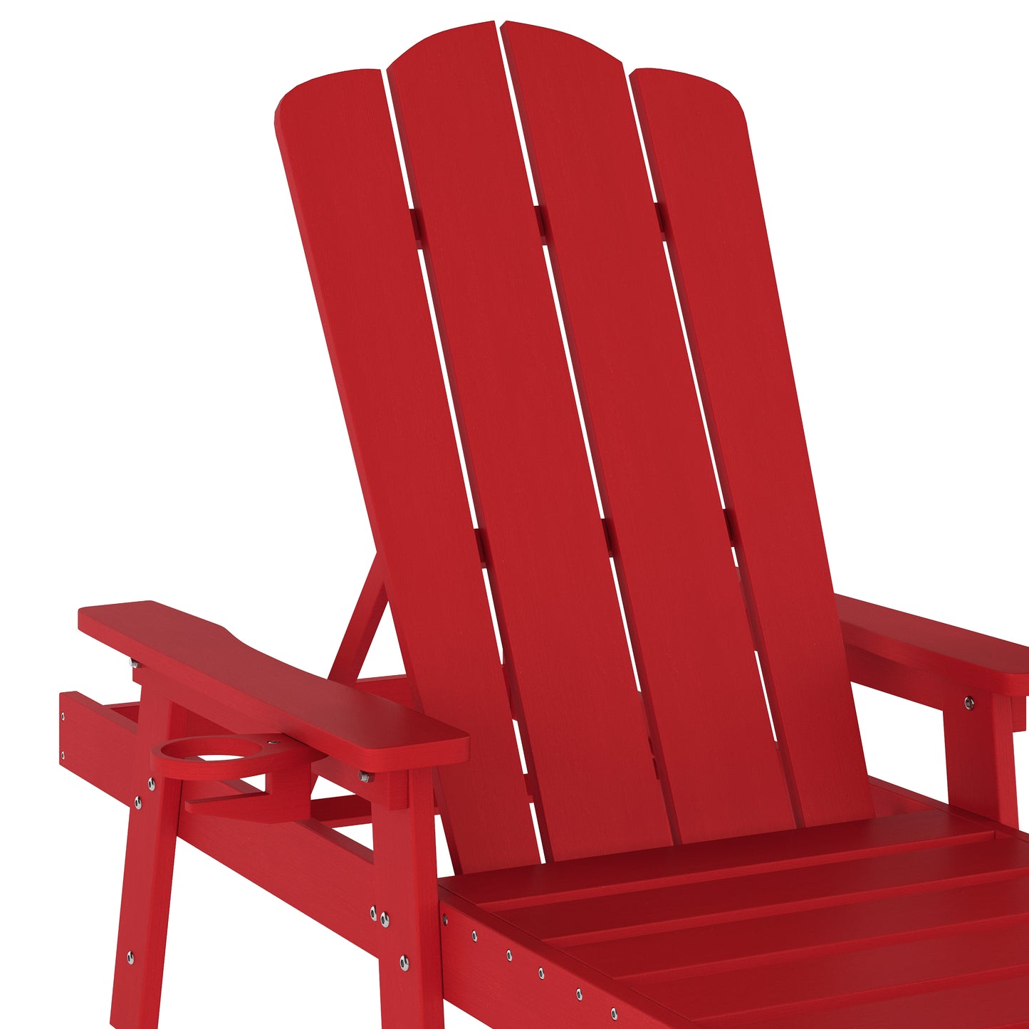 Sonora Commercial Grade Adjustable Adirondack Lounger with Cup Holder, All-Weather Indoor/Outdoor Recycled HDPE Lounge Chair in Red Red