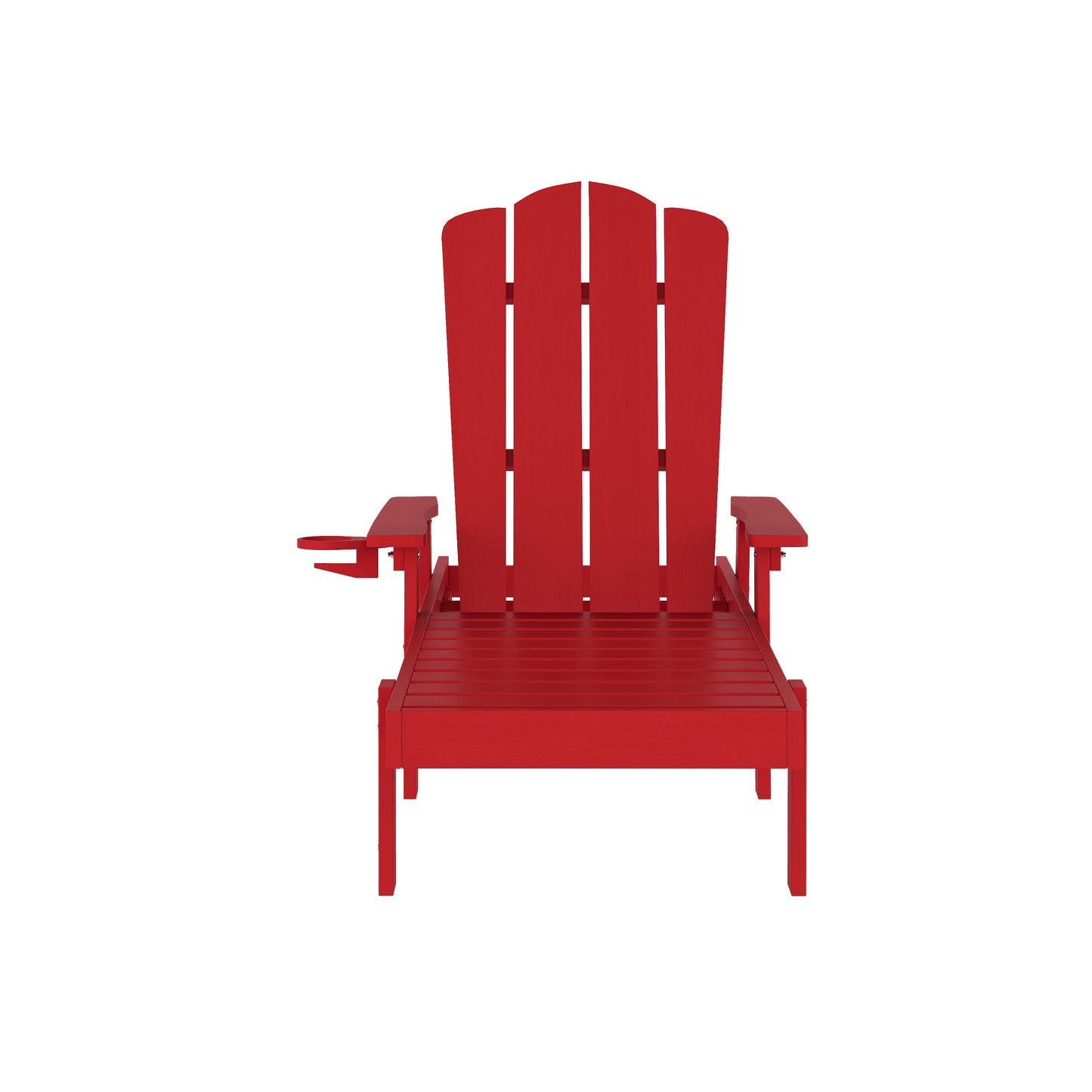 Sonora Commercial Grade Adjustable Adirondack Lounger with Cup Holder, All-Weather Indoor/Outdoor Recycled HDPE Lounge Chair in Red Red