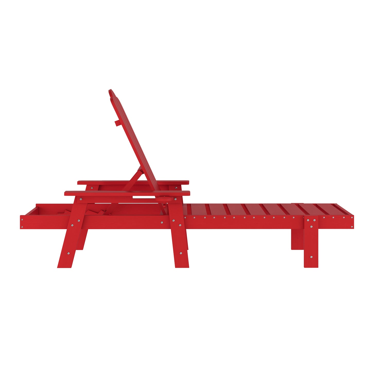 Sonora Commercial Grade Adjustable Adirondack Lounger with Cup Holder, All-Weather Indoor/Outdoor Recycled HDPE Lounge Chair in Red Red