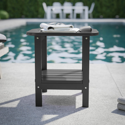 Newport HDPE 2-Tier Adirondack Side Table - All-Weather - Indoor/Outdoor Black Black