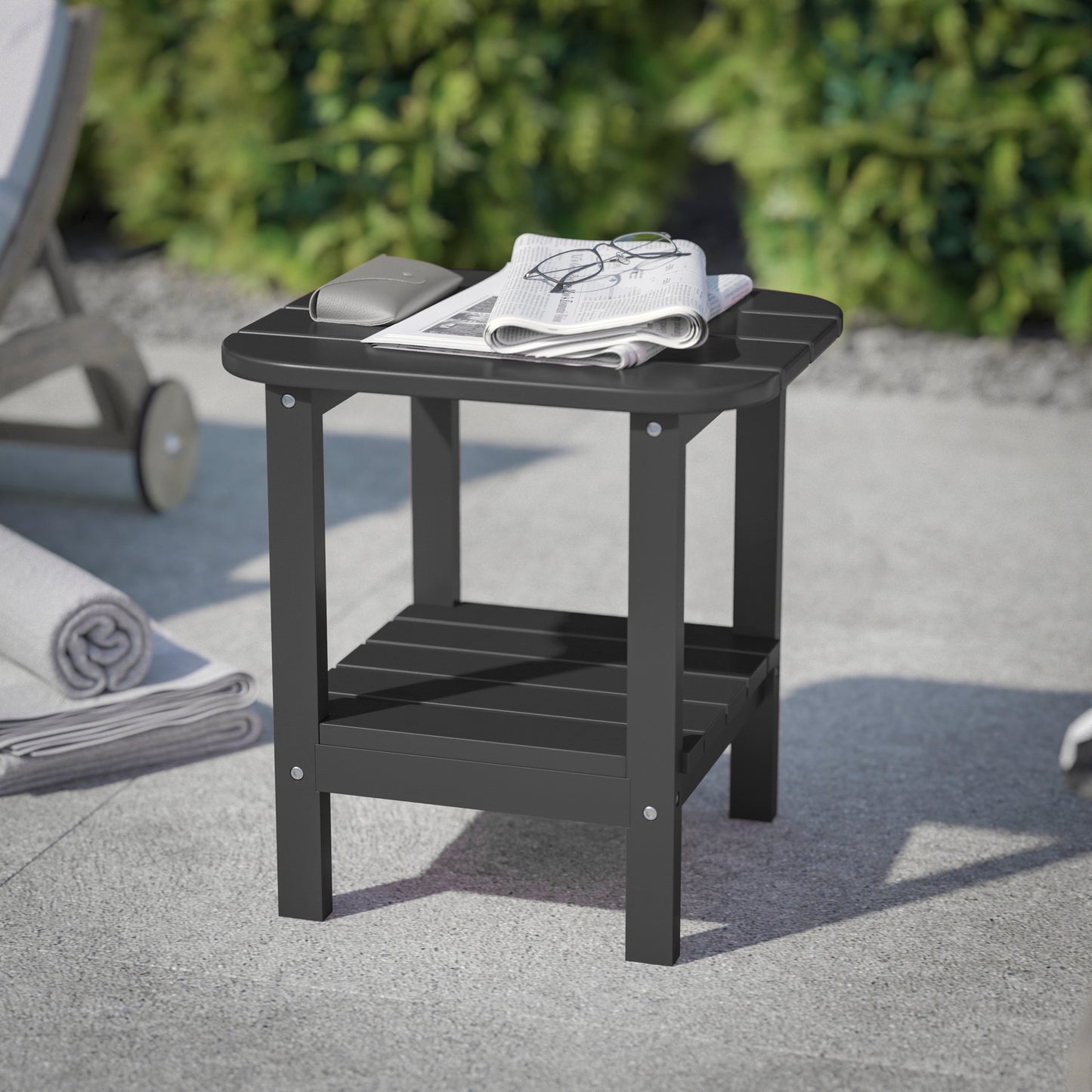 Newport HDPE 2-Tier Adirondack Side Table - All-Weather - Indoor/Outdoor Black Black