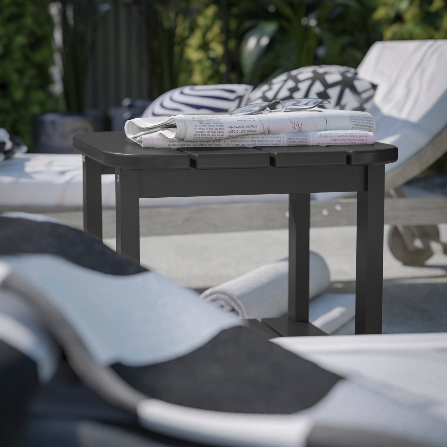 Newport HDPE 2-Tier Adirondack Side Table - All-Weather - Indoor/Outdoor Black Black