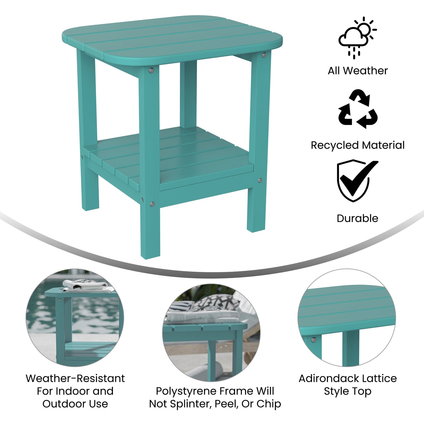 Newport HDPE 2-Tier Adirondack Side Table - All-Weather - Indoor/Outdoor Blue Blue