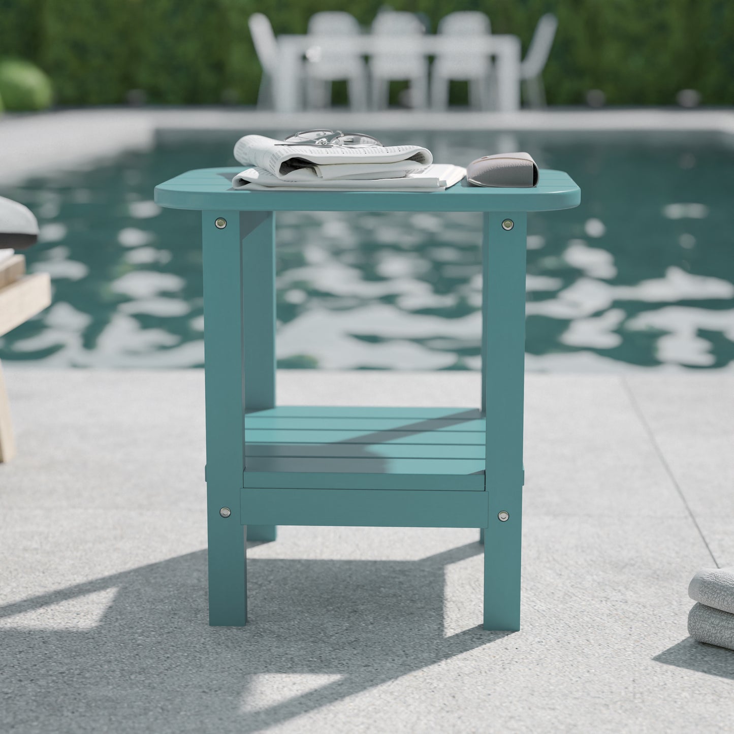 Newport HDPE 2-Tier Adirondack Side Table - All-Weather - Indoor/Outdoor Blue Blue