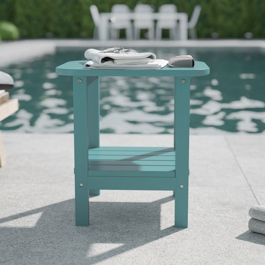 Newport HDPE 2-Tier Adirondack Side Table - All-Weather - Indoor/Outdoor Blue Blue