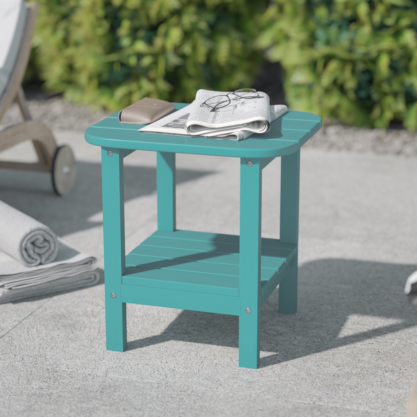 Newport HDPE 2-Tier Adirondack Side Table - All-Weather - Indoor/Outdoor Blue Blue