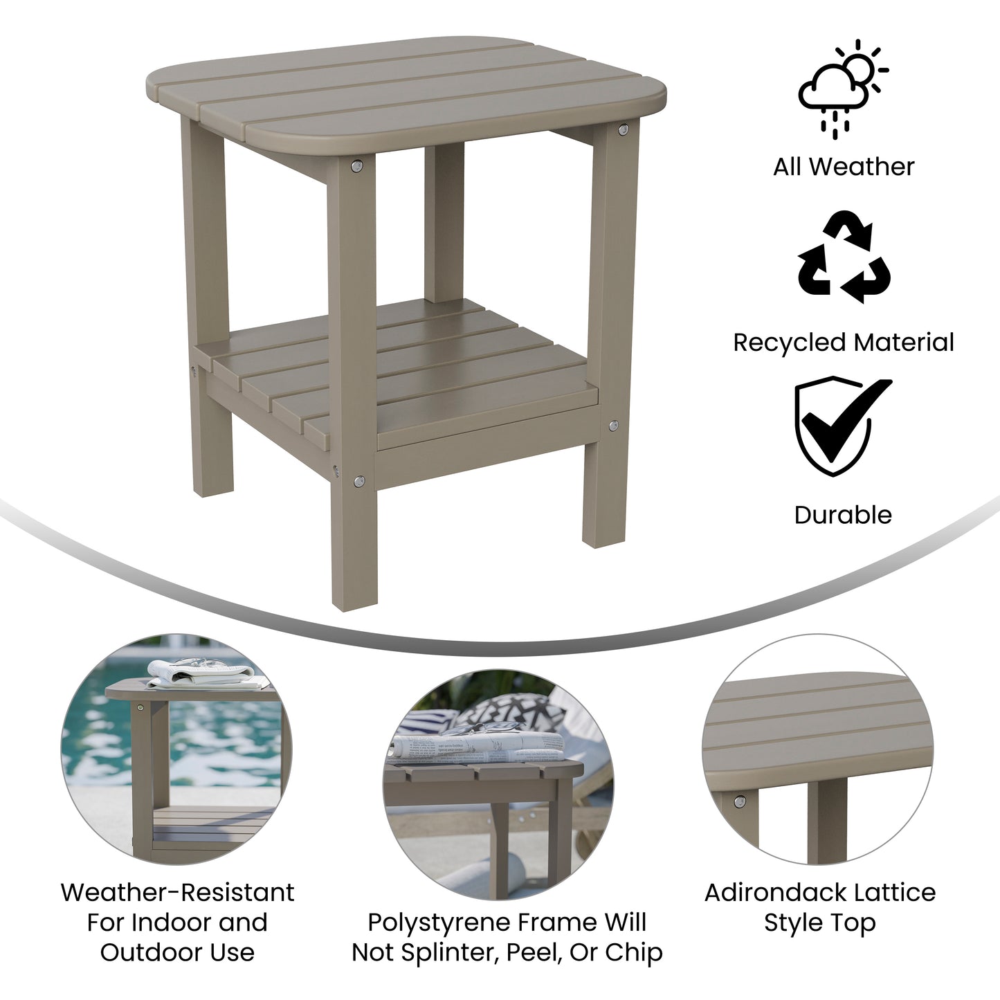 Newport HDPE 2-Tier Adirondack Side Table - All-Weather - Indoor/Outdoor Brown Brown
