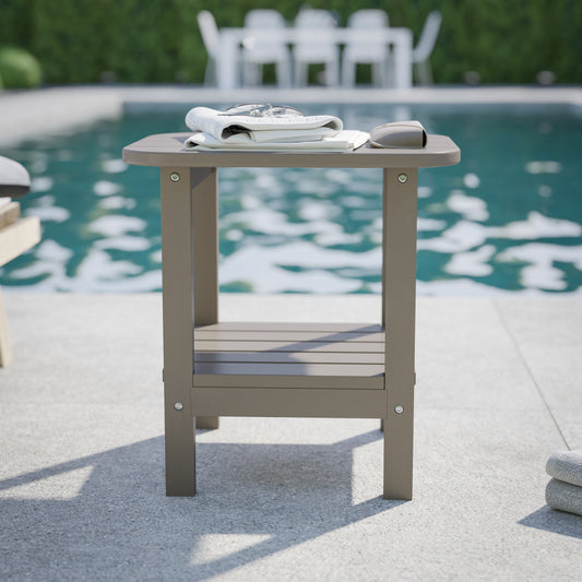 Newport HDPE 2-Tier Adirondack Side Table - All-Weather - Indoor/Outdoor Brown Brown