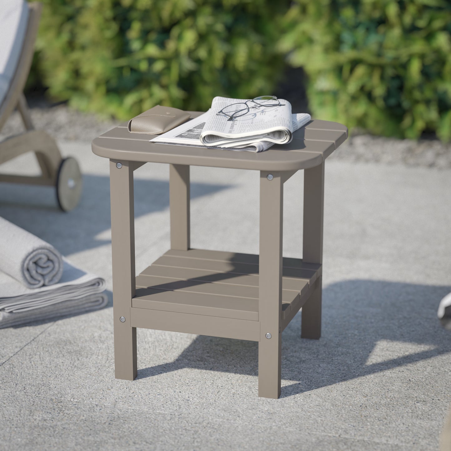 Newport HDPE 2-Tier Adirondack Side Table - All-Weather - Indoor/Outdoor Brown Brown