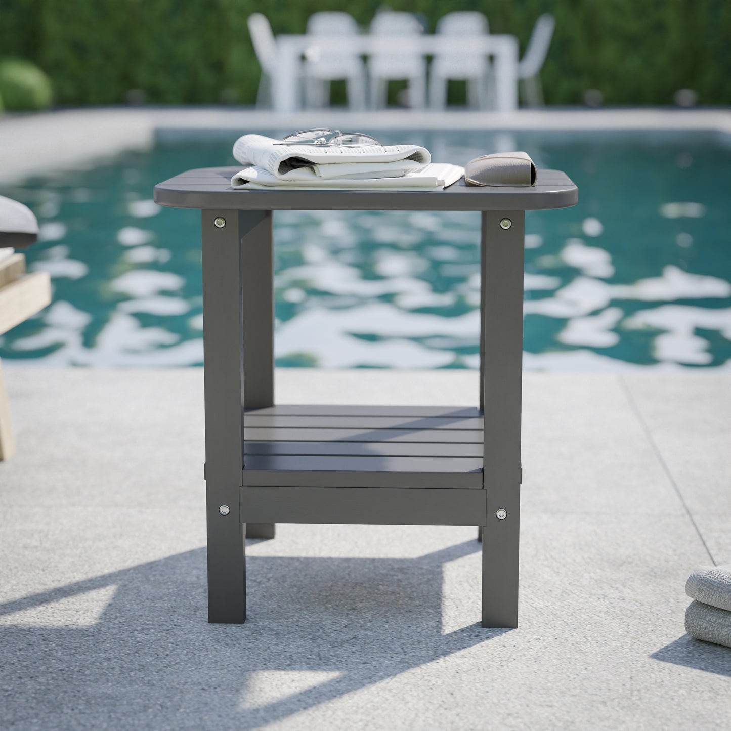 Newport HDPE 2-Tier Adirondack Side Table - All-Weather - Indoor/Outdoor Gray Gray