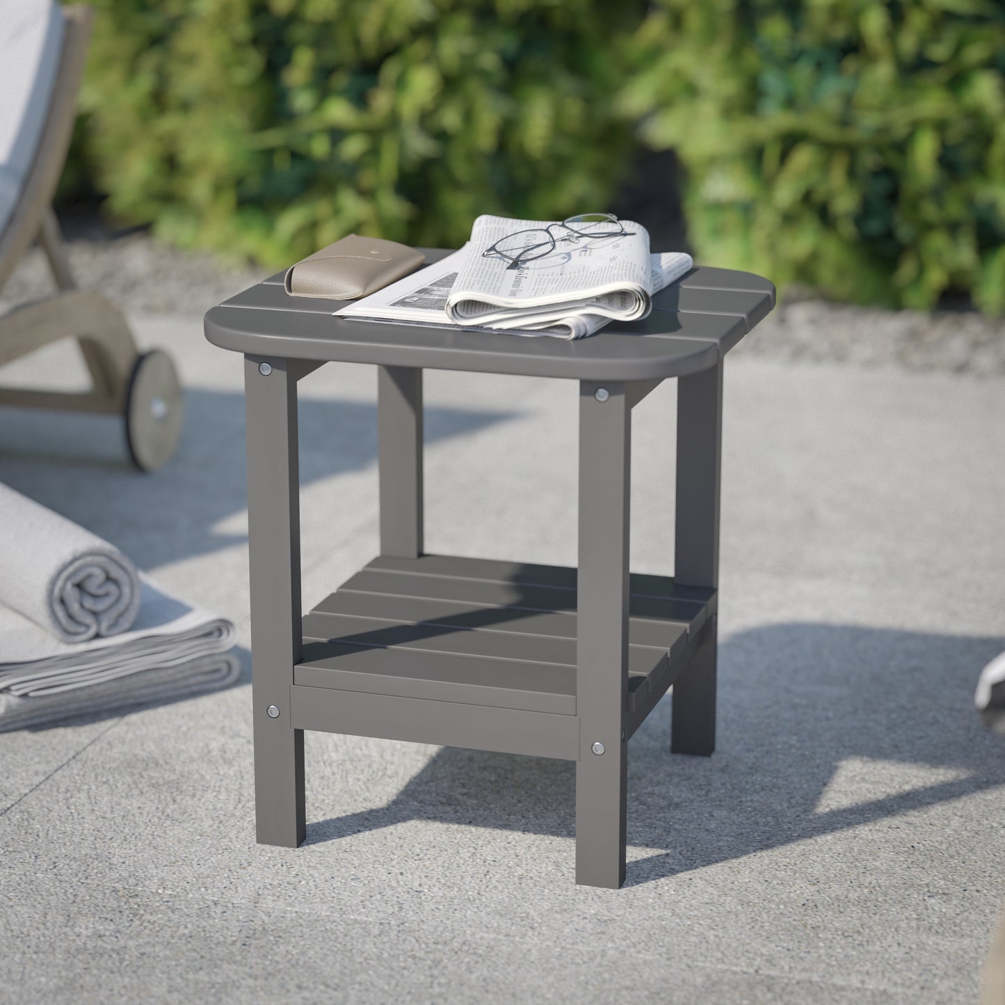 Newport HDPE 2-Tier Adirondack Side Table - All-Weather - Indoor/Outdoor Gray Gray
