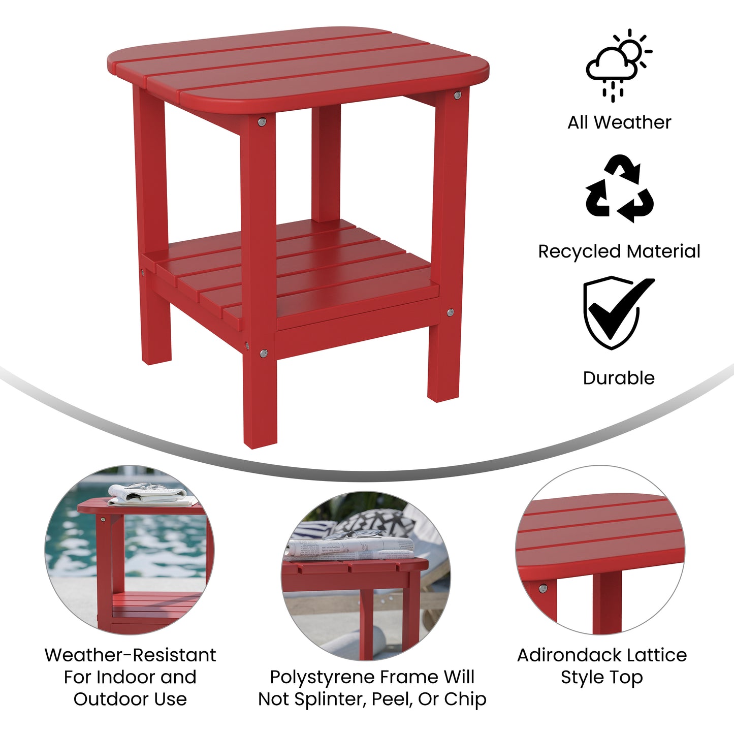 Newport HDPE 2-Tier Adirondack Side Table - All-Weather - Indoor/Outdoor Red Red