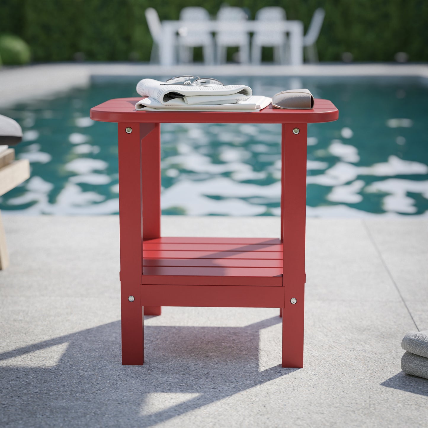 Newport HDPE 2-Tier Adirondack Side Table - All-Weather - Indoor/Outdoor Red Red