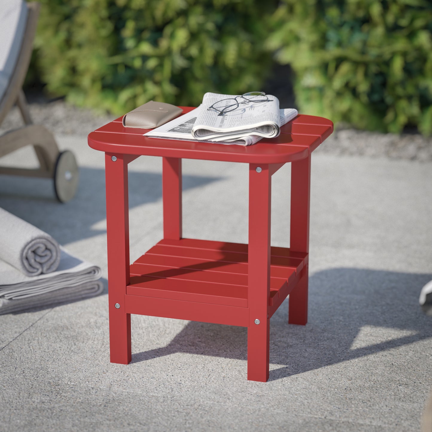 Newport HDPE 2-Tier Adirondack Side Table - All-Weather - Indoor/Outdoor Red Red