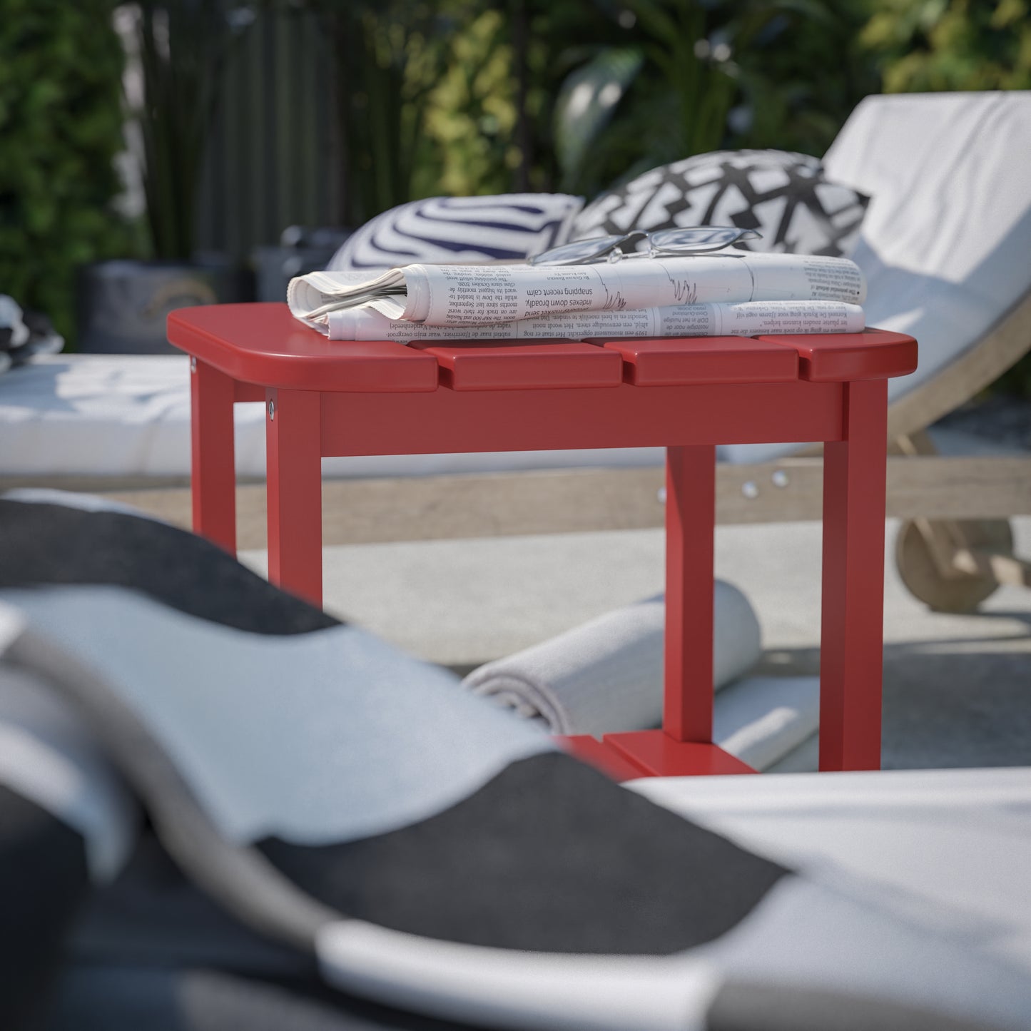 Newport HDPE 2-Tier Adirondack Side Table - All-Weather - Indoor/Outdoor Red Red