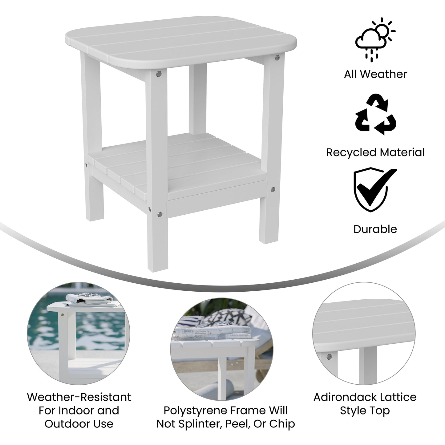 Newport HDPE 2-Tier Adirondack Side Table - All-Weather - Indoor/Outdoor White White