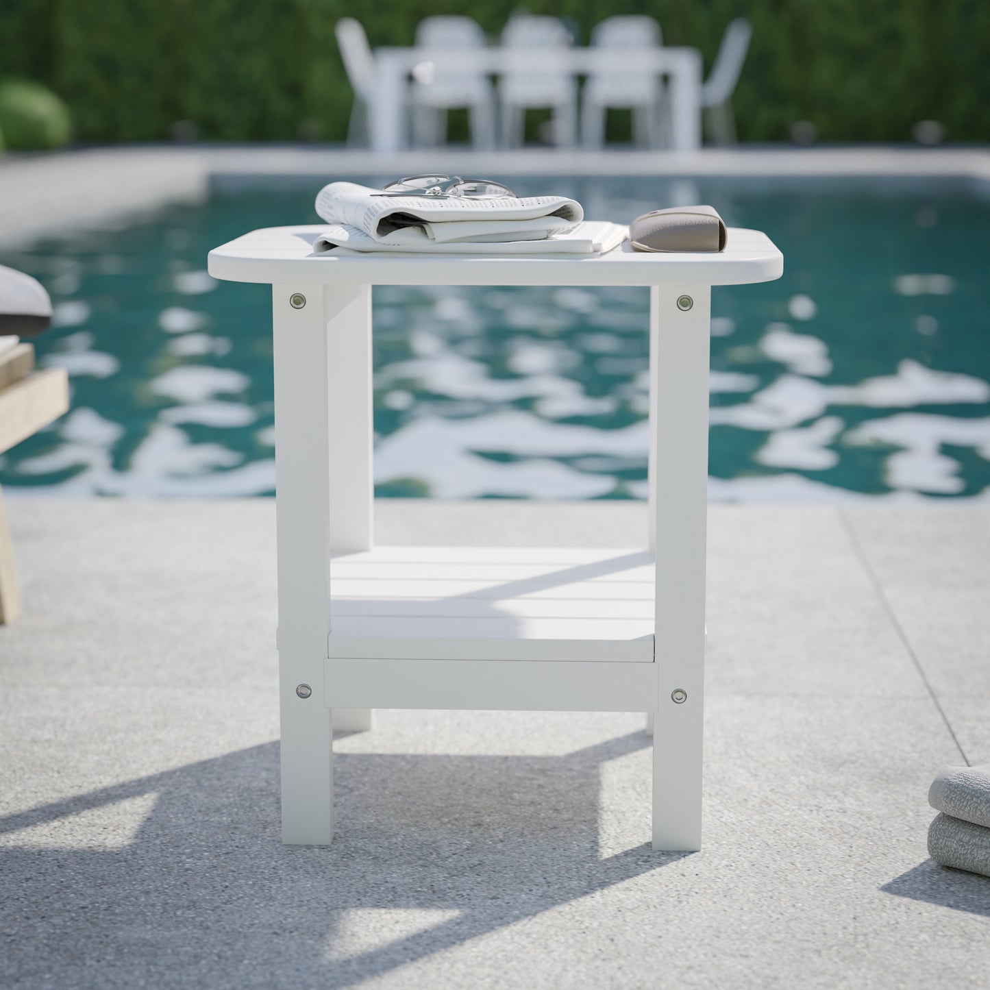 Newport HDPE 2-Tier Adirondack Side Table - All-Weather - Indoor/Outdoor White White