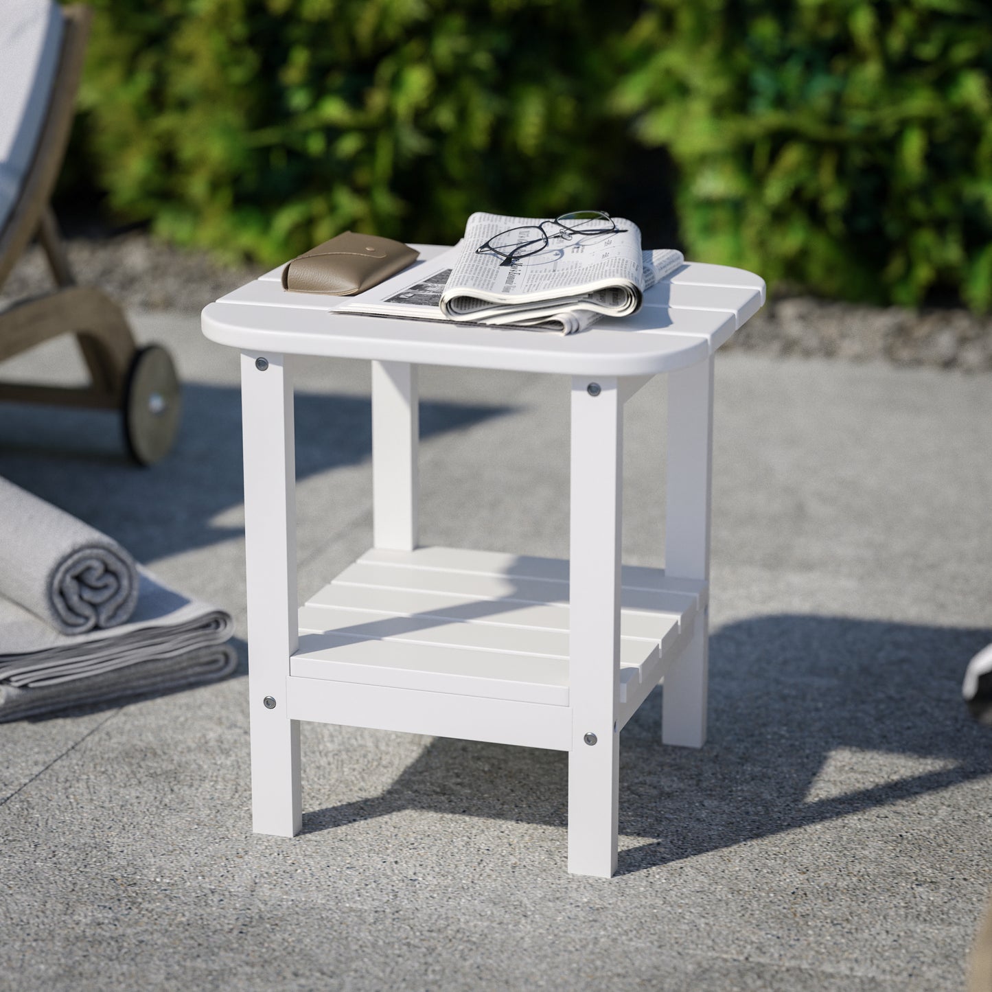 Newport HDPE 2-Tier Adirondack Side Table - All-Weather - Indoor/Outdoor White White