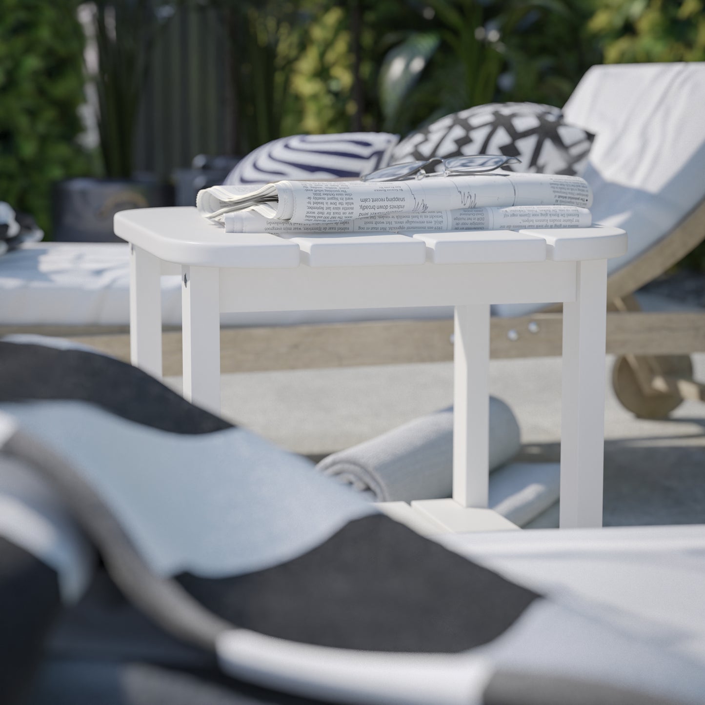 Newport HDPE 2-Tier Adirondack Side Table - All-Weather - Indoor/Outdoor White White