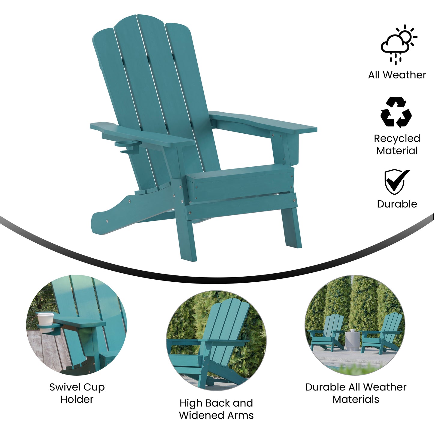 Newport Adirondack Chair with Cup Holder, Weather Resistant HDPE Adirondack Chair in Blue Blue