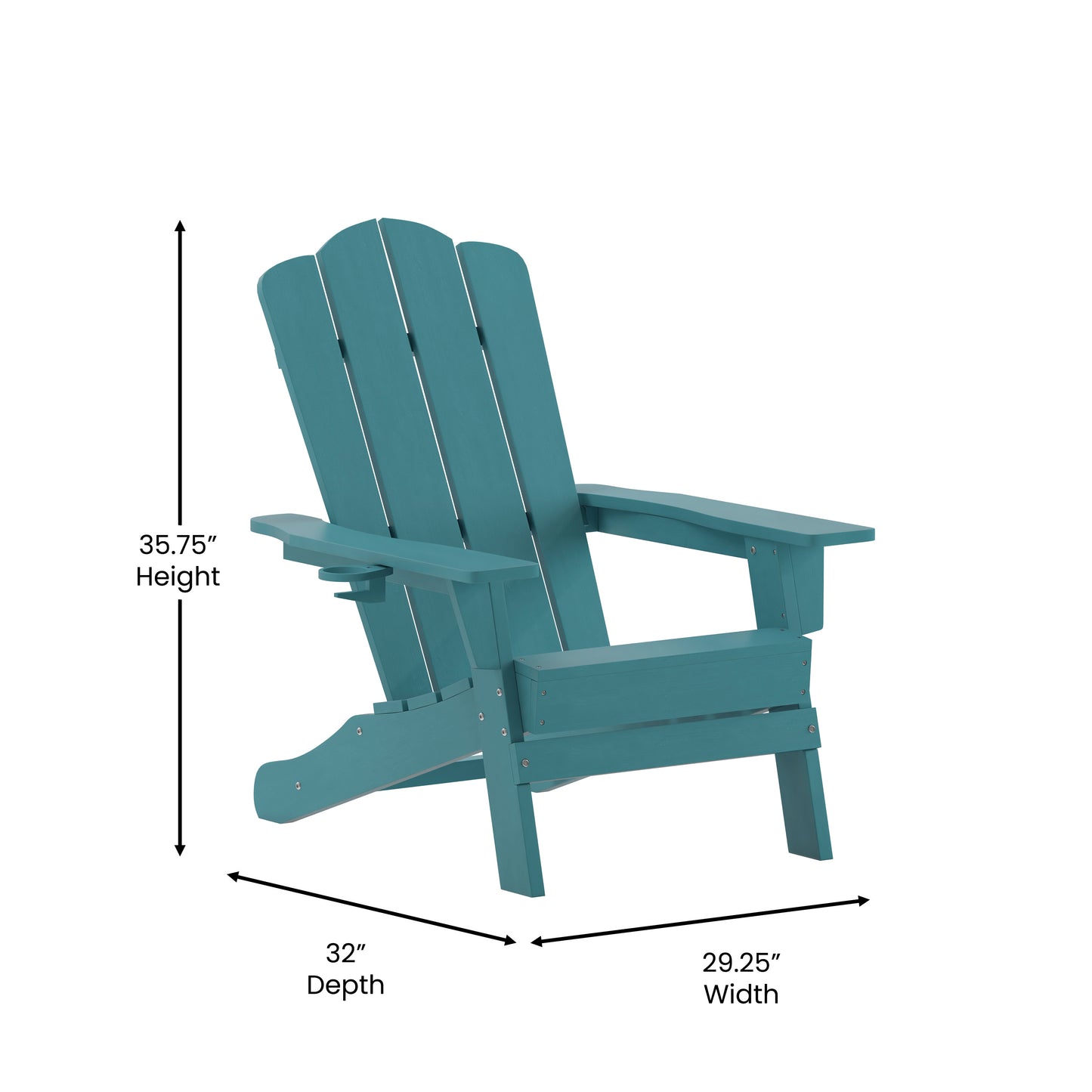 Newport Adirondack Chair with Cup Holder, Weather Resistant HDPE Adirondack Chair in Blue Blue