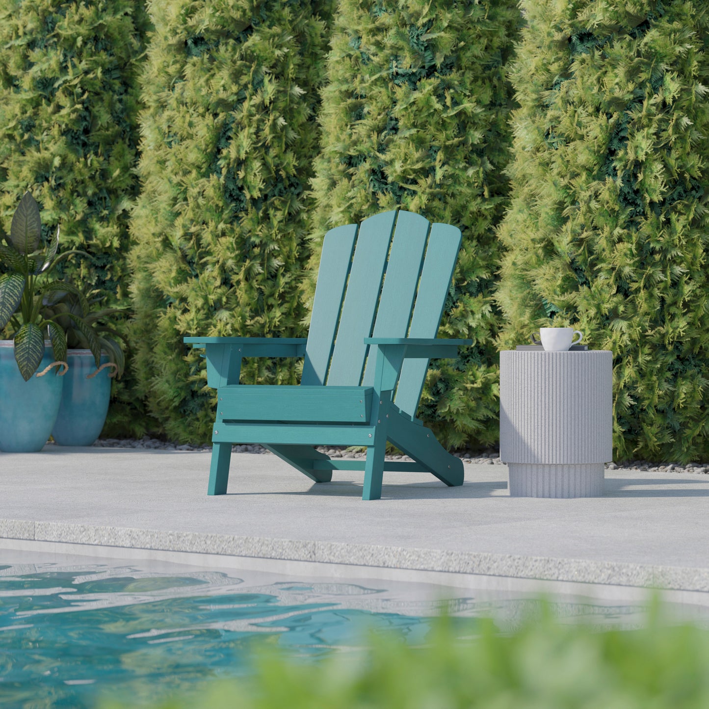 Newport Adirondack Chair with Cup Holder, Weather Resistant HDPE Adirondack Chair in Blue Blue