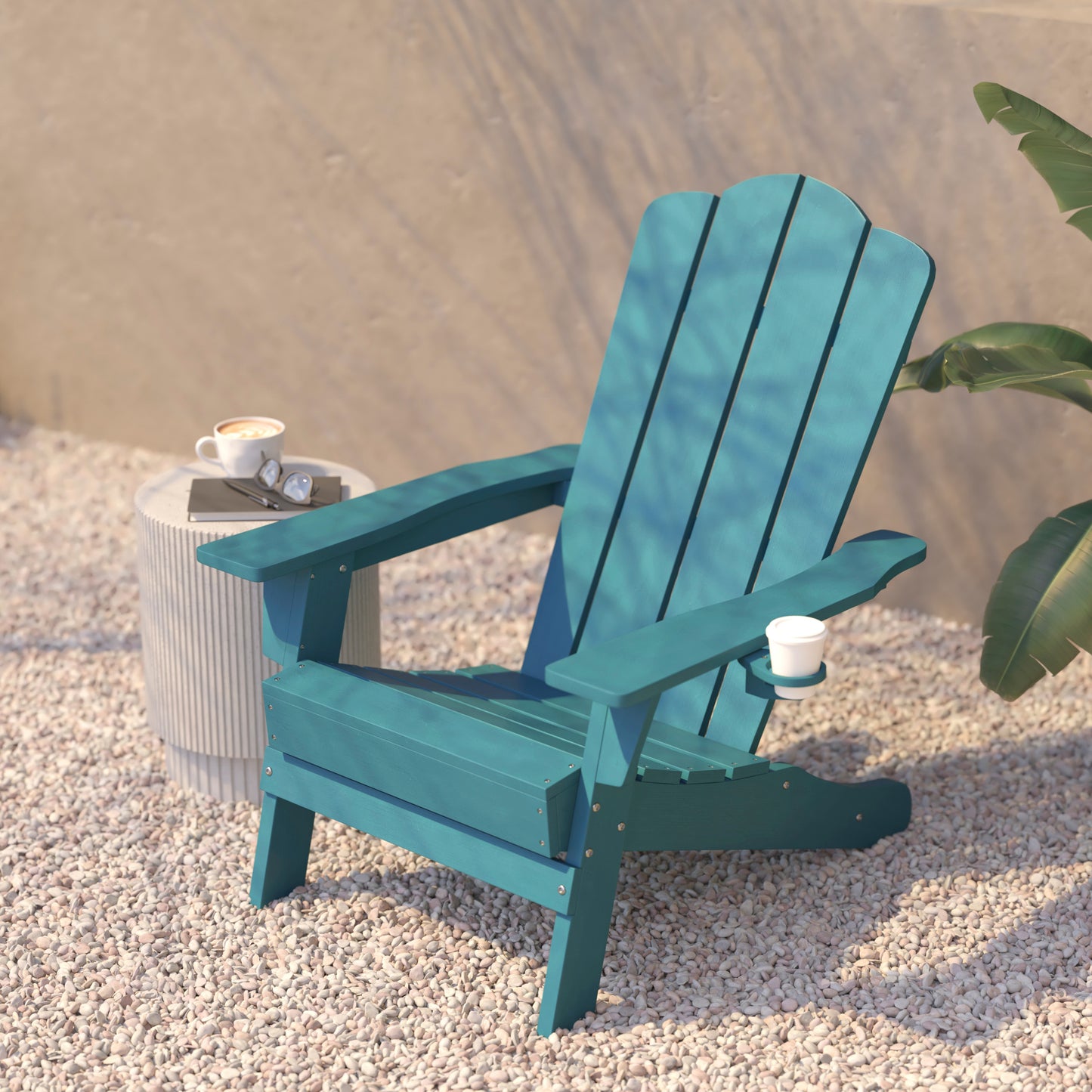 Newport Adirondack Chair with Cup Holder, Weather Resistant HDPE Adirondack Chair in Blue Blue
