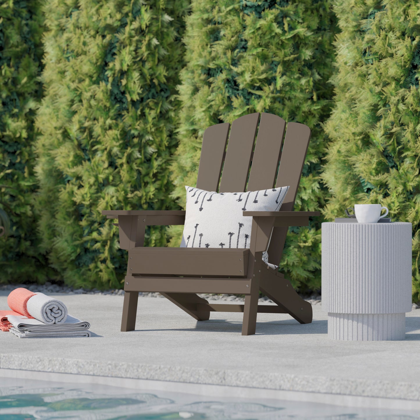 Newport Adirondack Chair with Cup Holder, Weather Resistant HDPE Adirondack Chair in Brown Brown