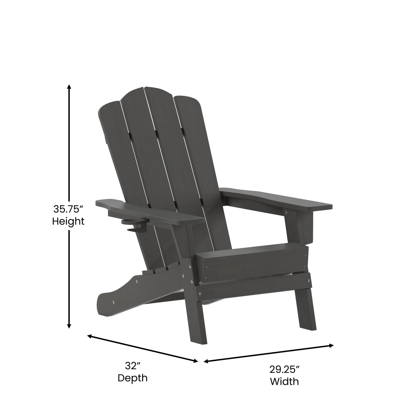 Newport Adirondack Chair with Cup Holder, Weather Resistant HDPE Adirondack Chair in Gray Gray