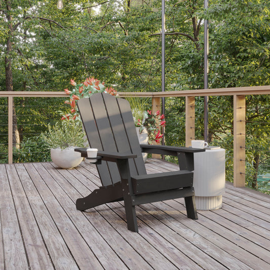 Newport Adirondack Chair with Cup Holder, Weather Resistant HDPE Adirondack Chair in Gray Gray