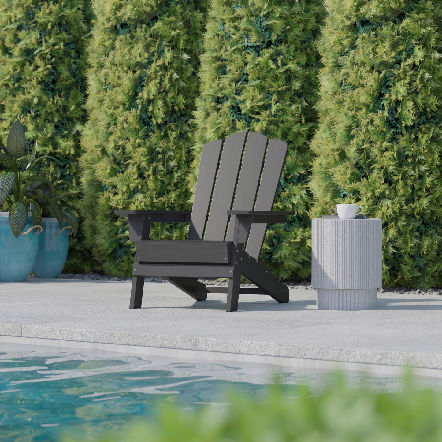 Newport Adirondack Chair with Cup Holder, Weather Resistant HDPE Adirondack Chair in Gray Gray