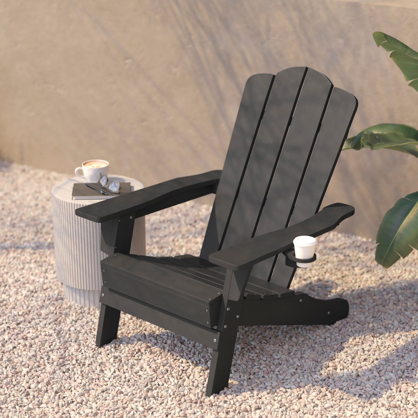 Newport Adirondack Chair with Cup Holder, Weather Resistant HDPE Adirondack Chair in Gray Gray