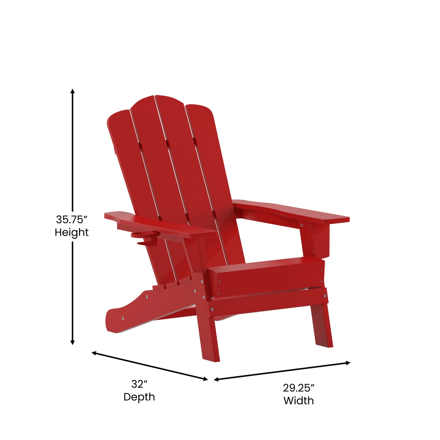 Newport Adirondack Chair with Cup Holder, Weather Resistant HDPE Adirondack Chair in Red Red