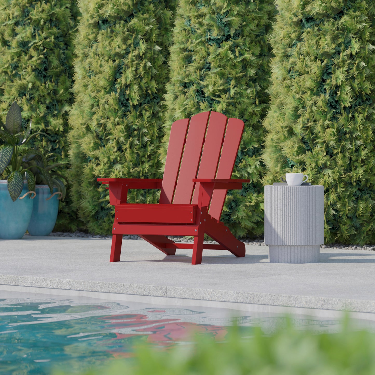 Newport Adirondack Chair with Cup Holder, Weather Resistant HDPE Adirondack Chair in Red Red