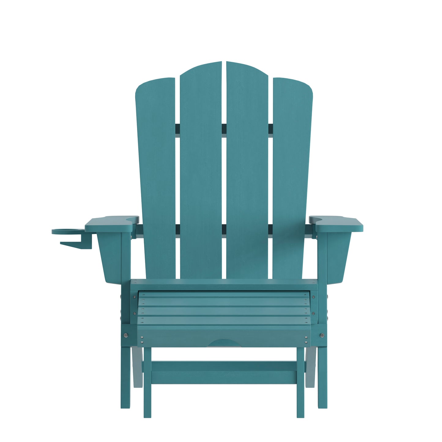 Newport HDPE Adirondack Chair with Cup Holder and Pull Out Ottoman, All-Weather HDPE Indoor/Outdoor Lounge Chair in Blue Blue
