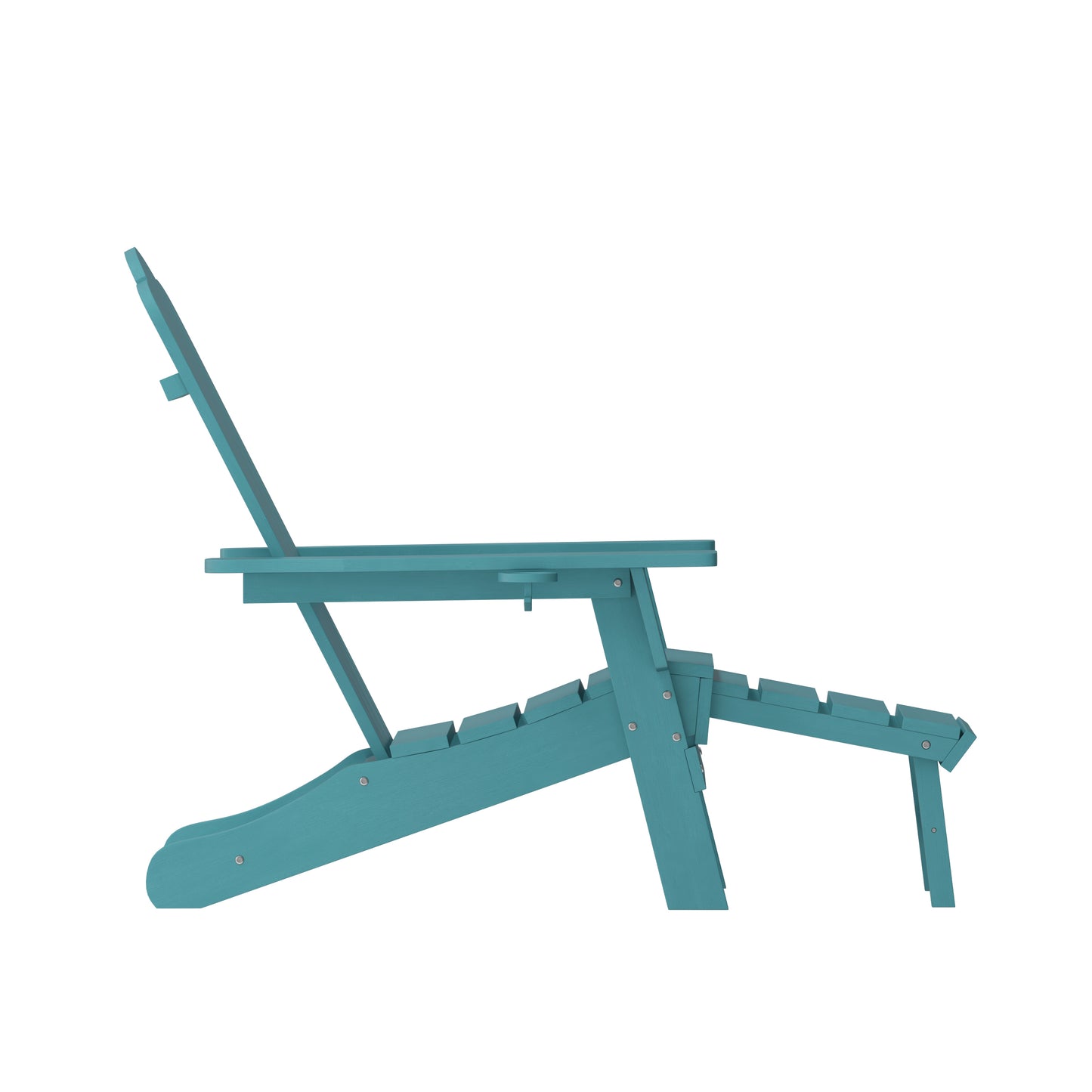 Newport HDPE Adirondack Chair with Cup Holder and Pull Out Ottoman, All-Weather HDPE Indoor/Outdoor Lounge Chair in Blue Blue