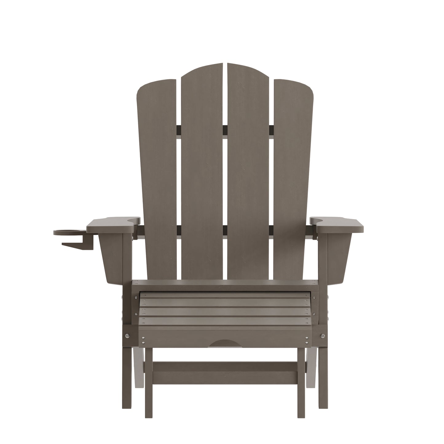Newport HDPE Adirondack Chair with Cup Holder and Pull Out Ottoman, All-Weather HDPE Indoor/Outdoor Lounge Chair in Brown Brown