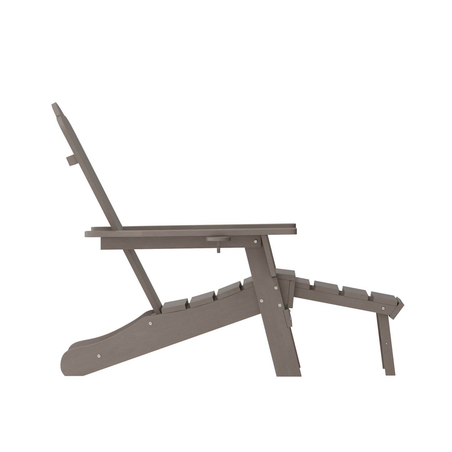 Newport HDPE Adirondack Chair with Cup Holder and Pull Out Ottoman, All-Weather HDPE Indoor/Outdoor Lounge Chair in Brown Brown