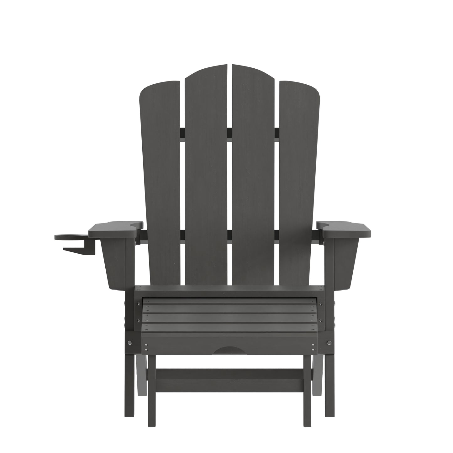 Newport HDPE Adirondack Chair with Cup Holder and Pull Out Ottoman, All-Weather HDPE Indoor/Outdoor Lounge Chair in Gray Gray