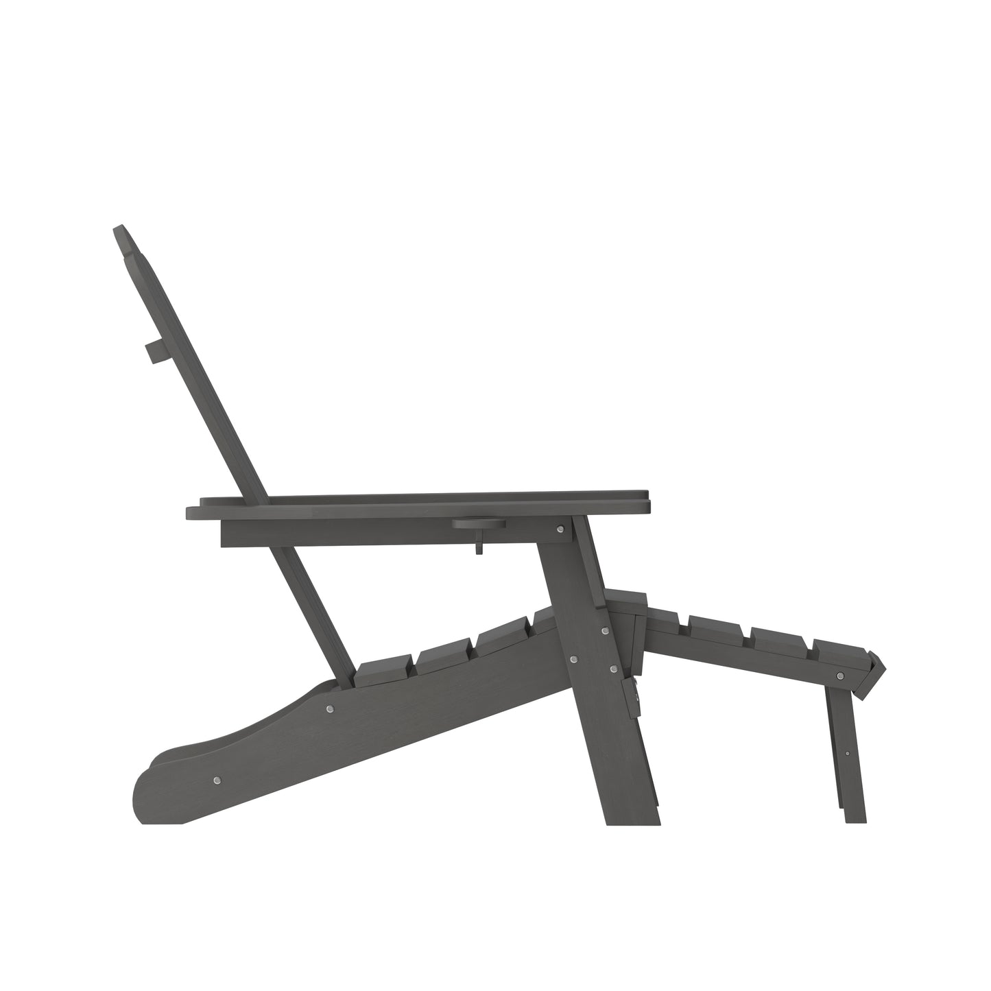 Newport HDPE Adirondack Chair with Cup Holder and Pull Out Ottoman, All-Weather HDPE Indoor/Outdoor Lounge Chair in Gray Gray