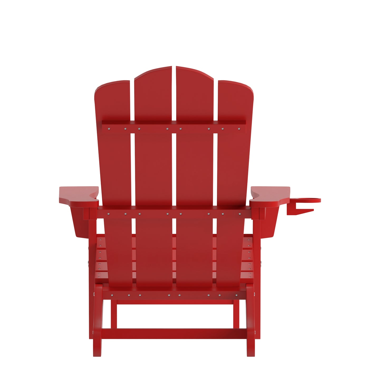 Newport HDPE Adirondack Chair with Cup Holder and Pull Out Ottoman, All-Weather HDPE Indoor/Outdoor Lounge Chair in Red Red