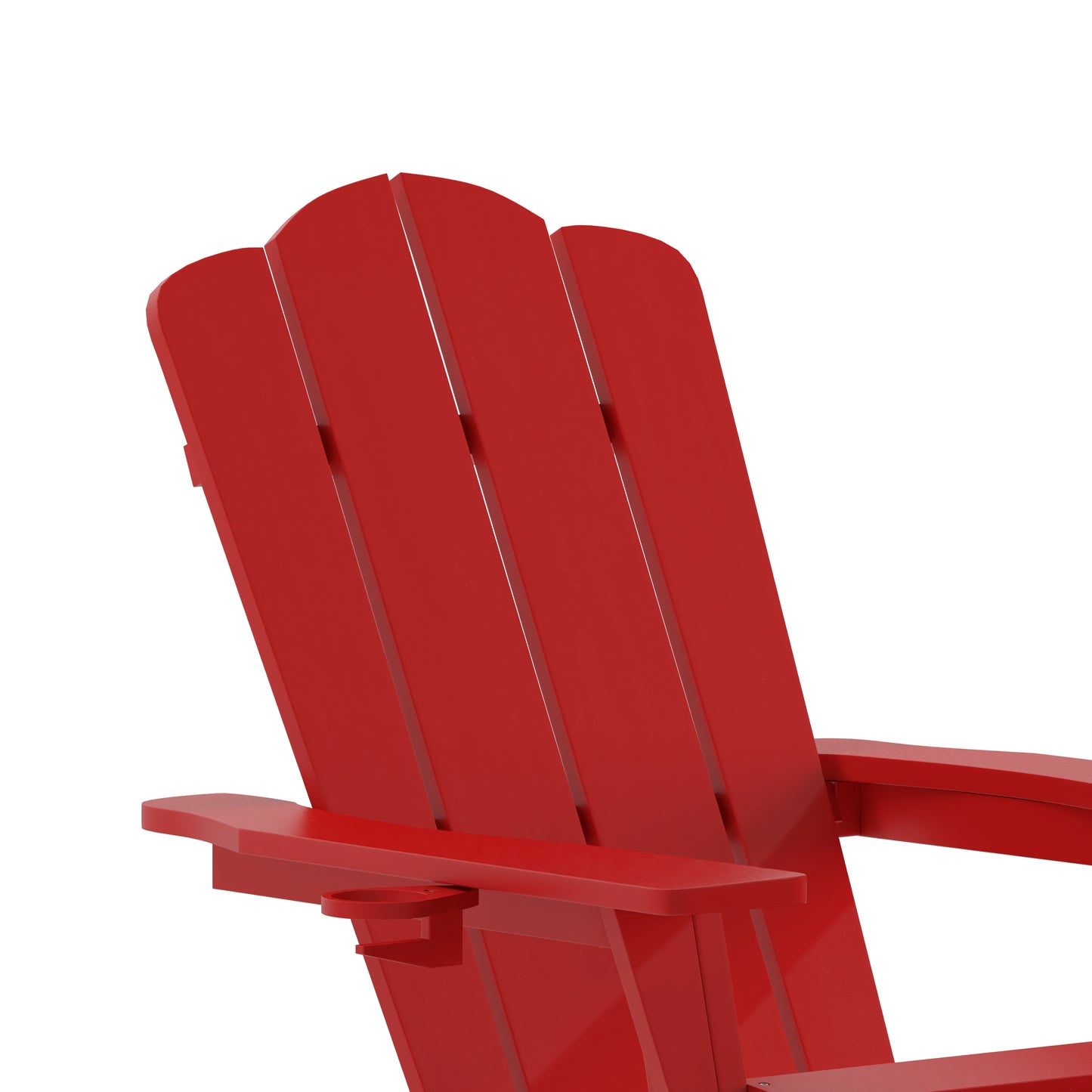 Newport HDPE Adirondack Chair with Cup Holder and Pull Out Ottoman, All-Weather HDPE Indoor/Outdoor Lounge Chair in Red Red