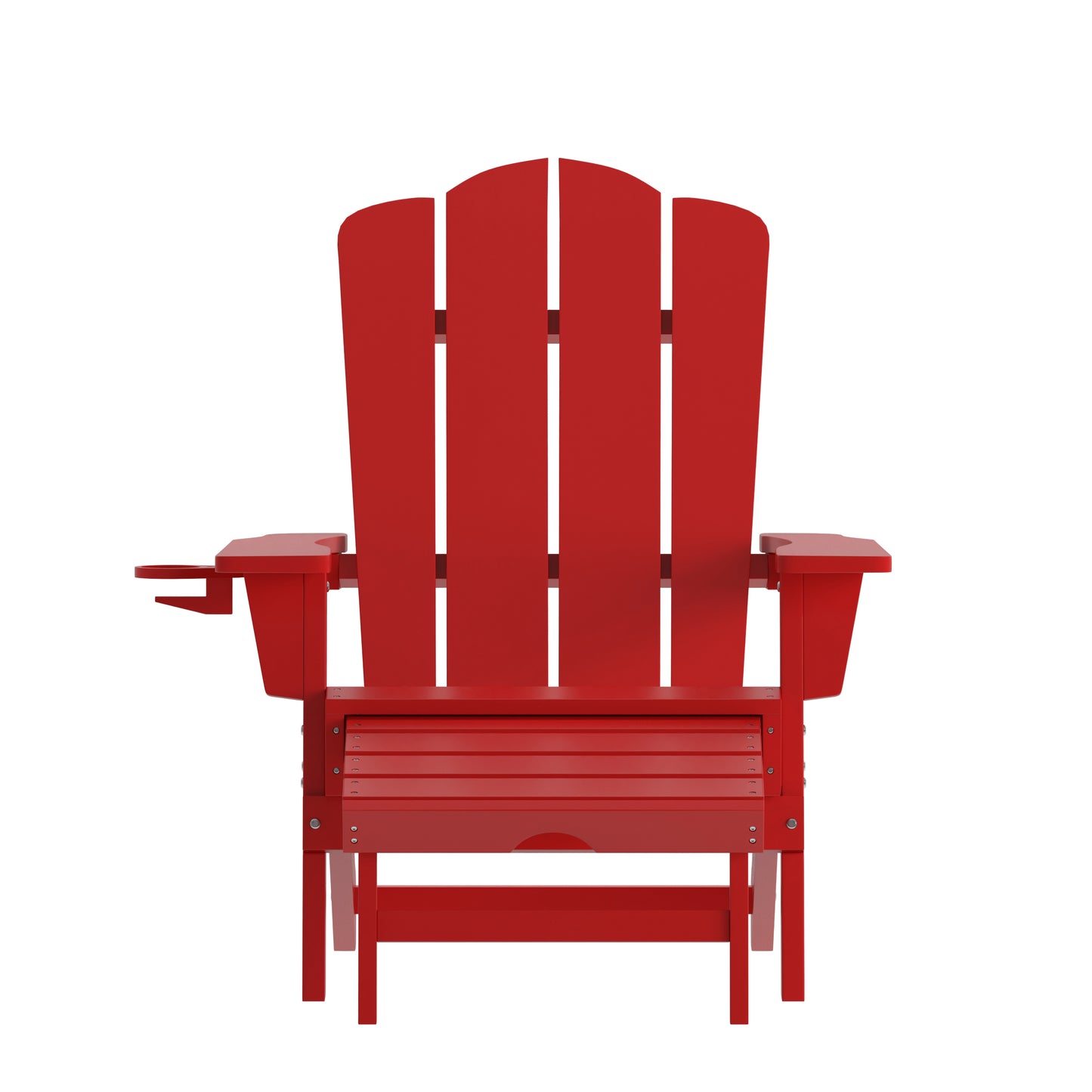 Newport HDPE Adirondack Chair with Cup Holder and Pull Out Ottoman, All-Weather HDPE Indoor/Outdoor Lounge Chair in Red Red