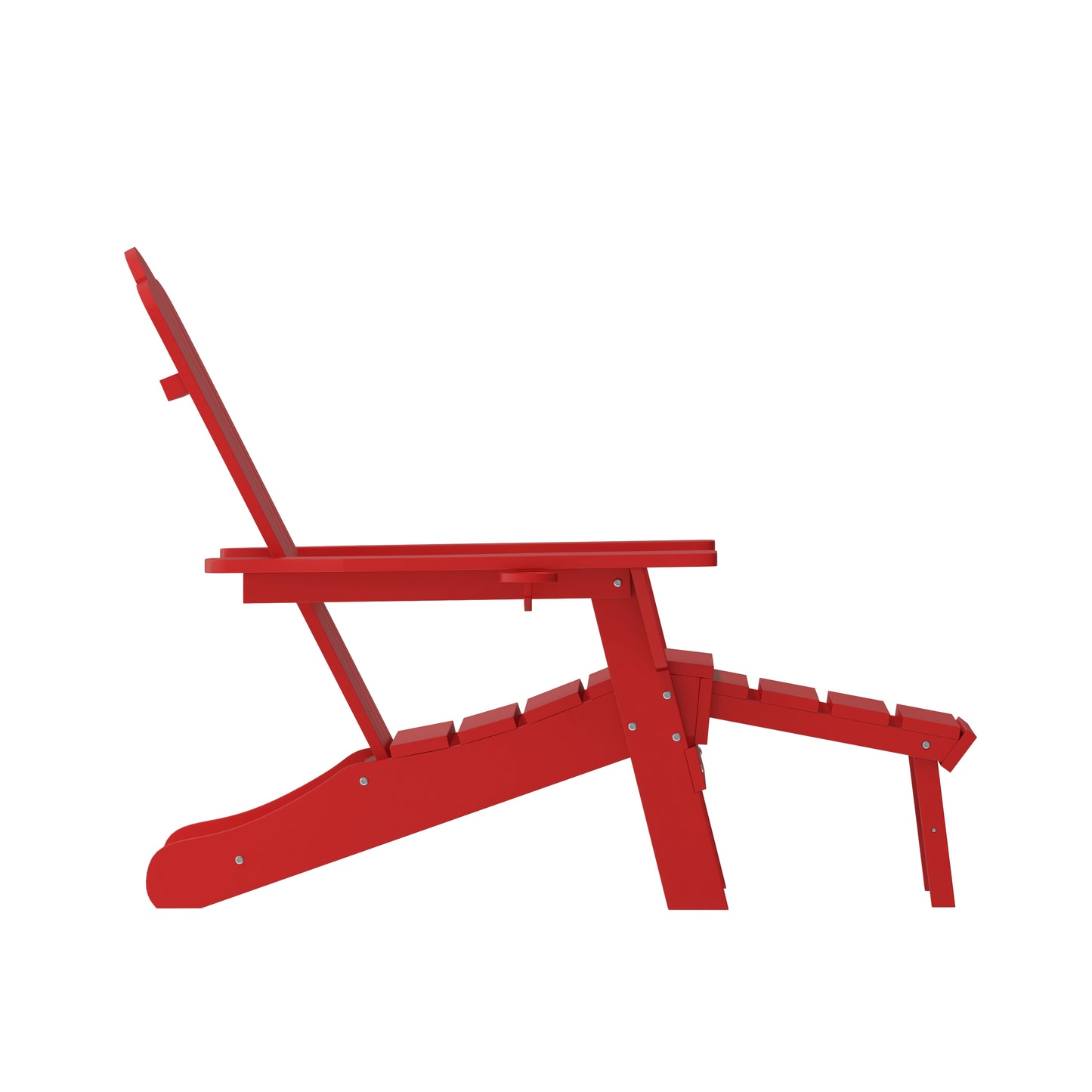 Newport HDPE Adirondack Chair with Cup Holder and Pull Out Ottoman, All-Weather HDPE Indoor/Outdoor Lounge Chair in Red Red
