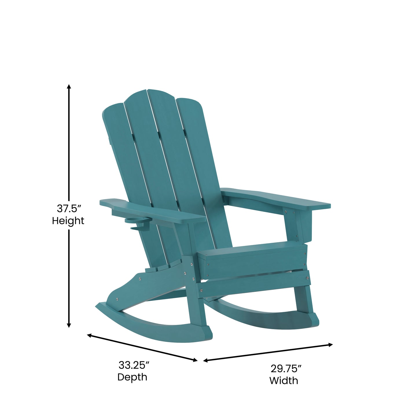 Newport Adirondack Rocking Chair with Cup Holder, Weather Resistant HDPE Adirondack Rocking Chair in Blue Blue
