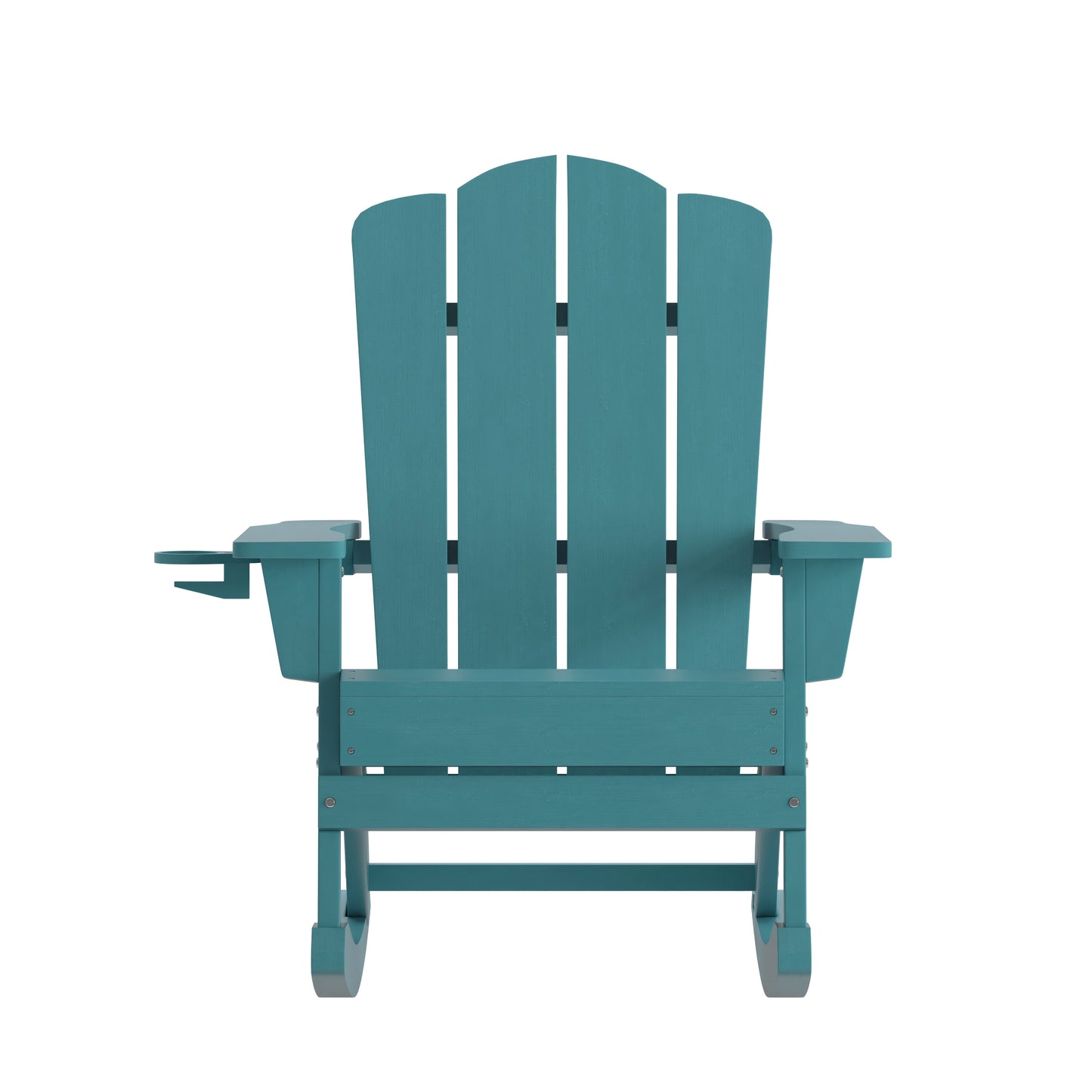 Newport Adirondack Rocking Chair with Cup Holder, Weather Resistant HDPE Adirondack Rocking Chair in Blue Blue